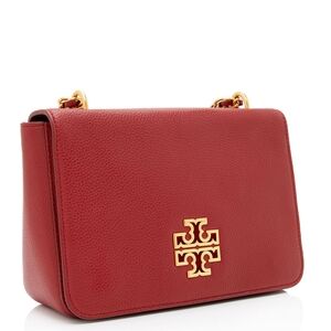Tory Burch Red Leather Shoulder Bag with Gold Logo
